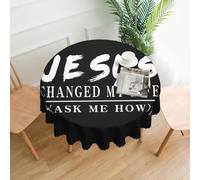 peiyeety Jesus Changed My Life Christian Cross Round Table Cloth 60 Inch Waterproof Splash Resistant Wrinkle Tablecloth Kitchen Table for Indoor Outdoor Restaurant Decor