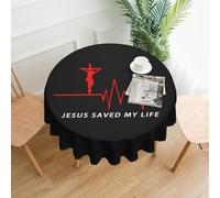 peiyeety Jesus Saved My Life Round Table Cloth 60 Inch Waterproof Splash Resistant Wrinkle Tablecloth Kitchen Table for Indoor Outdoor Restaurant Decor
