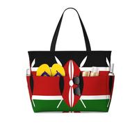 peiyeety Kenyan Flag Large Beach Tote Bag For Women With Zipper & Wet Pocket, Lightweight Foldable Gym Tote For Travel, Grocery, Swim, Sports