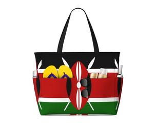 peiyeety Kenyan Flag Large Beach Tote Bag For Women With Zipper & Wet Pocket, Lightweight Foldable Gym Tote For Travel, Grocery, Swim, Sports