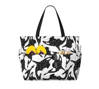peiyeety Killer Whale Art Large Beach Tote Bag For Women With Zipper & Wet Pocket, Lightweight Foldable Gym Tote For Travel, Grocery, Swim, Sports