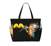 peiyeety Kingfisher Bird Large Beach Tote Bag For Women With Zipper & Wet Pocket, Lightweight Foldable Gym Tote For Travel, Grocery, Swim, Sports