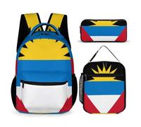 peiyeety Laptop Backpack Antigua And Barbuda Flag Bookbag Set with Lunch Bag & Storage Bag Daypack Set Backpack with Lunch Box & Cosmetic Bags