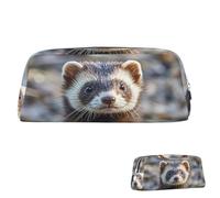 peiyeety Leather Pencil Case Large Capacity Pencil Pouch Aesthetic Pen Pouch Organizer with Zipper Portable Big Hairy Ferret Pen Bag for Women Men
