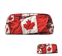 peiyeety Leather Pencil Case Large Capacity Pencil Pouch Aesthetic Pen Pouch Organizer with Zipper Portable Big Canadian Flag Pen Bag for Women Men