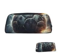 peiyeety Leather Pencil Case Large Capacity Pencil Pouch Aesthetic Pen Pouch Organizer with Zipper Portable Big Football and Lightning Pen Bag for Women Men