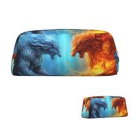 peiyeety Leather Pencil Case Large Capacity Pencil Pouch Aesthetic Pen Pouch Organizer with Zipper Portable Big Fire vs ice Art Pen Bag for Women Men