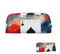 peiyeety Leather Pencil Case Large Capacity Pencil Pouch Aesthetic Pen Pouch Organizer with Zipper Portable Big Polygonal Playing Cards Pen Bag for Women Men