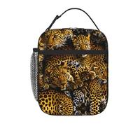 peiyeety Leopard Pattern Lunch Box Reusable Leak-Proof Portable Insulated Picnic Office Hiking Fishing Lunch Bag
