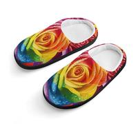 peiyeety LGBT Gay Pride Rainbow Flag Rose Flower Cute Cotton Slippers Anti-slip House Shoe Slipper Indoor Outdoor
