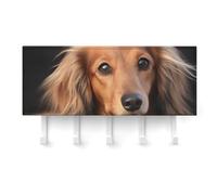peiyeety Long Haired Dachshund Key Holder Wall Mount, Adhesive Key Rail Rack Hanger Holder White with 5 Hooks, No Drill, Chain Organizer for Living Room, Front Door, Hallway, Office