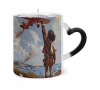 peiyeety Magic Color Changing Mug, The Red Biplane's Contrail Pattern Heat Sensitive Ceramic Cup - 12oz Coffee Tea Cup, Novelty Gift for Holiday