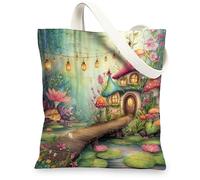 peiyeety Magical Canvas Tote Bag, Enchanted Reusable Shopping Bags, Lightweight Green Shoulder Strap Bags