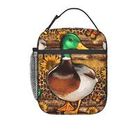 peiyeety Mallard Duck Leopard Pattern Sunflowers Portable Lunch Bag Reusable Zipper Closure Leakproof Lunch Box for Work Office Picnic