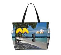peiyeety Mangrove & Palm Tree Roots & White Sand1 Large Beach Tote Bag For Women With Zipper & Wet Pocket, Lightweight Foldable Gym Tote For Travel, Grocery, Swim, Sports
