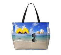 peiyeety Mauritius Nature Island Blue Large Beach Tote Bag For Women With Zipper & Wet Pocket, Lightweight Foldable Gym Tote For Travel, Grocery, Swim, Sports