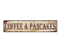 peiyeety Metal Tin Sign Coffee & Pancakes sign Retro Aluminum for Street Home Office Garden Decor 4 x 16 Inch