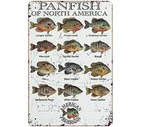 peiyeety Metal Tin Sign Fish Themed Wall Decor Panfish Guide Distressed Rustic Plaque For Lake House Patio Living Room Bedroom Office Garage Bar She Shed, 8×12 INCH