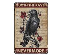 peiyeety Metal Tin Sign Quoth The Raven Nevermore Marker Waterproof Rustproof Decorative Sign Ideal For Literature Lovers Homes Decor Sign Featuring A Famous Quote And Raven Illustration 6×8 INCH