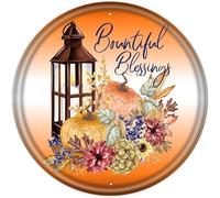 peiyeety Metal Wreath Sign Bountiful Blessings Sign Fall Pumpkin Suitable for Home and Kitchen Bar Cafe Garage Wall Decor Retro Vintage 12x12 Inch