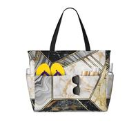 peiyeety Minimalist Geometric Pattern Large Beach Tote Bag For Women With Zipper & Wet Pocket, Lightweight Foldable Gym Tote For Travel, Grocery, Swim, Sports