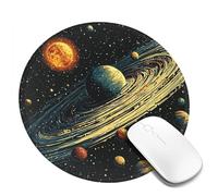 peiyeety Mouse Pad Small Non-Slip Rubber Base Round Mouse Mat Wireless Mouse Laptops Keyboard Home Office Travel - Cartoon Solar System Retro