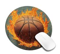 peiyeety Mouse Pad Small Non-Slip Rubber Base Round Mouse Mat Wireless Mouse Laptops Keyboard Home Office Travel - Basketball Fire Retro