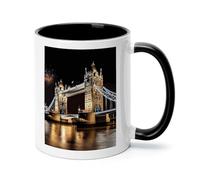 peiyeety Night London Tower Bridge 11oz Inner Color Ceramic Mug Stylish Coffee Mug Smooth Tea Cup for Home Office Gift for Family