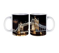 peiyeety Night London Tower BridgeWhite Ceramic Mug, 330ml Coffee Mug for Home Office, for Coffee, Latte, Tea, Cocoa