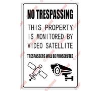 peiyeety No Trespassing This Property is Monitored by Video Satellite Caution Warning Aluminum Metal Sign 12x16 Inches