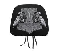 peiyeety Norse Mythology Viking Thors Hammer Scandinavian Car Head Rest Covers Set Auto Front/Rear Seats Headrest Cover Universal Fit Most Cars, Sedan, SUV, Unique Gift for Women Men