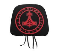 peiyeety Norse Mythology Viking Thors Hammer Scandinavian Car Head Rest Covers Set Auto Front/Rear Seats Headrest Cover Universal Fit Most Cars, Sedan, SUV, Unique Gift for Women Men
