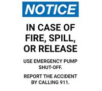 peiyeety Notice In Case of Fire Spill or Release Tin Sign 12x8 Inch, Emergency Pump Shut-Off Safety Metal Sign, 911 Warning Wall Decor for Gas Station, Workshop, Industrial Home Decor Gift