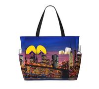 peiyeety Nyc That Never Sleeps Large Beach Tote Bag For Women With Zipper & Wet Pocket, Lightweight Foldable Gym Tote For Travel, Grocery, Swim, Sports