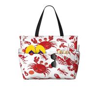 peiyeety Ocean Animals Bedding Red Large Beach Tote Bag For Women With Zipper & Wet Pocket, Lightweight Foldable Gym Tote For Travel, Grocery, Swim, Sports