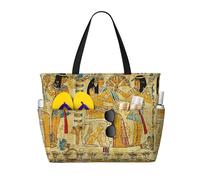 peiyeety Old Egyptian Papyrus Large Beach Tote Bag For Women With Zipper & Wet Pocket, Lightweight Foldable Gym Tote For Travel, Grocery, Swim, Sports