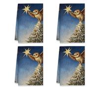 peiyeety Owl Kitchen Towels, Christmas Fanciful Star Tree Christmas Blue Reusable Rags for Cleaning House Home Decor 16x26 Inch (Set of 2)