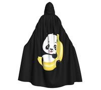 peiyeety Panda on a banana Pattern Halloween Adult Hooded Cape Cloak for wear during Halloween, role-playing