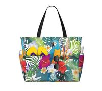 peiyeety Paradise Beautiful Tropical Large Beach Tote Bag For Women With Zipper & Wet Pocket, Lightweight Foldable Gym Tote For Travel, Grocery, Swim, Sports