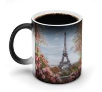 peiyeety Paris Eiffel Tower with Flowers Color Changing Mug Heat Changing Mug Ceramic Mug Heat Reactive Black Mug Tea Cup Message Appears As It Heats Birthday for Family Friend