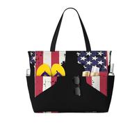peiyeety Patriotic F-22 Raptor Fighter Jet U.S.Flag Large Beach Tote Bag For Women With Zipper & Wet Pocket, Lightweight Foldable Gym Tote For Travel, Grocery, Swim, Sports