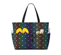 peiyeety Paw Print Pattern With Diamond Shaped Rhombus Geometric Arrangement Large Beach Tote Bag For Women With Zipper & Wet Pocket, Lightweight Foldable Gym Tote For Travel, Grocery, Swim, Sports