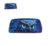 peiyeety Pencil Case Leather Blue Owl (2) with Zipper Portable Aesthetic Pen Pouch Waterproof Pen Box Cute Pen Bag for Office