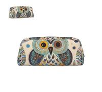 peiyeety Pencil Case Leather Color owl Pattern with Zipper Portable Aesthetic Pen Pouch Waterproof Pen Box Cute Pen Bag for Office