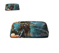 peiyeety Pencil Case Leather Dragonfly Flying on The Pond with Zipper Portable Aesthetic Pen Pouch Waterproof Pen Box Cute Pen Bag for Office