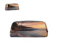 peiyeety Pencil Case Leather Sunset Sea Waves Clouds with Zipper Portable Aesthetic Pen Pouch Waterproof Cute Pen Bag for Office