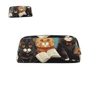 peiyeety Pencil Case Leather Three Cats Playing Notes with Zipper Portable Aesthetic Pen Pouch Waterproof Cute Pen Bag for Office