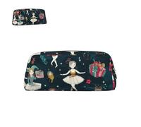 peiyeety Pencil Case Leather Women's Nutcracker Xmas Dance with Zipper Portable Aesthetic Pen Pouch Waterproof Cute Pen Bag for Office