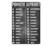 peiyeety Phonetic Alphabet Metal Tin Sign Military Code Chart 8x12 Inch, Educational Wall Decor for Veterans, Students, Pilots or Office Display