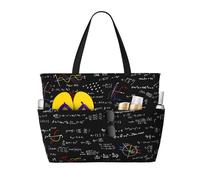 peiyeety Physics Equations Large Beach Tote Bag For Women With Zipper & Wet Pocket, Lightweight Foldable Gym Tote For Travel, Grocery, Swim, Sports